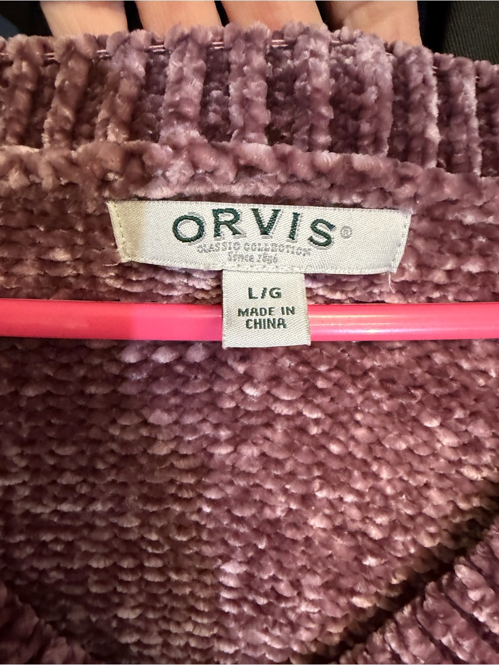 Orvis Chenille V-Neck Sweater in Mauve Plum - Picture 2 of 4